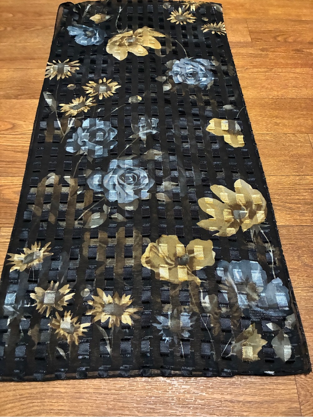 Women’s Black Floral Sheer Ribbon-Striped Scarf